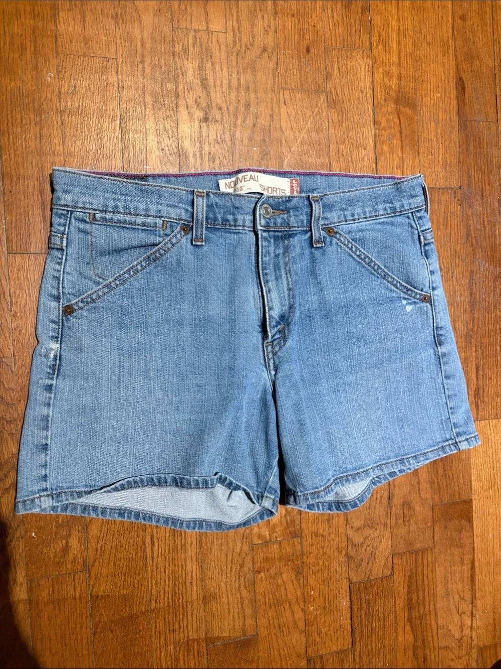 Vintage Y2K LEVIS 515 Light Blue Denim Jean Shorts holes used Sz 10